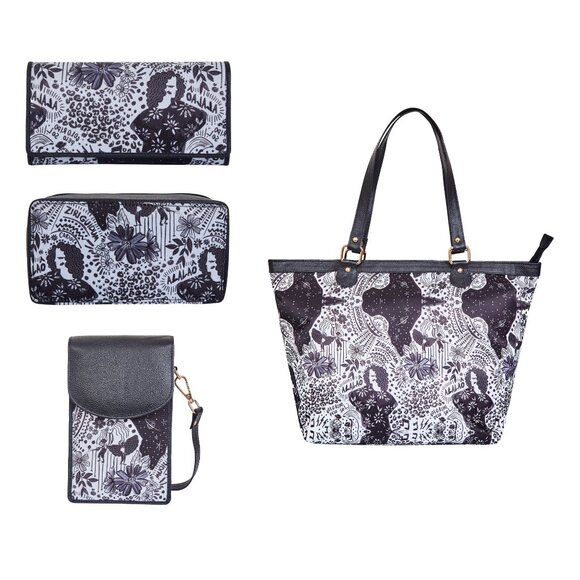 Ladies' Printed Fabric Combo –Tote Bag, Wallet,  Phone Wallet & Jewellery Case - Picture 1 of 8